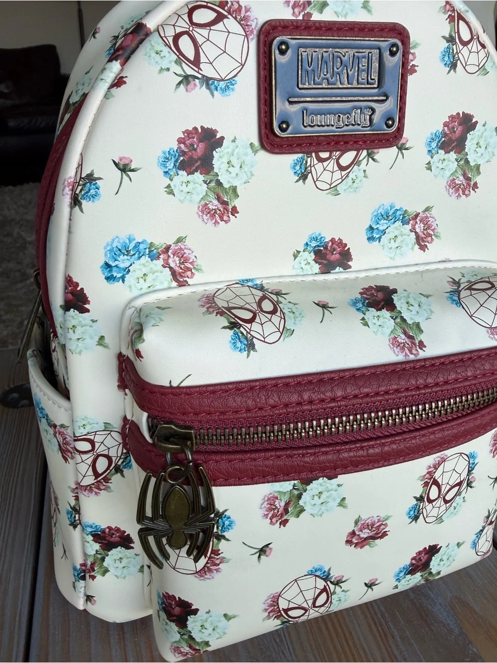 Loungefly Marvel Floral Spider-Man Mini Backpack - Cream & Burgundy Accents